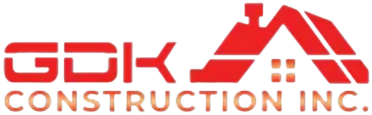 Red logo with "GDK" over a house icon and "CONSTRUCTION INC." in a copper color.