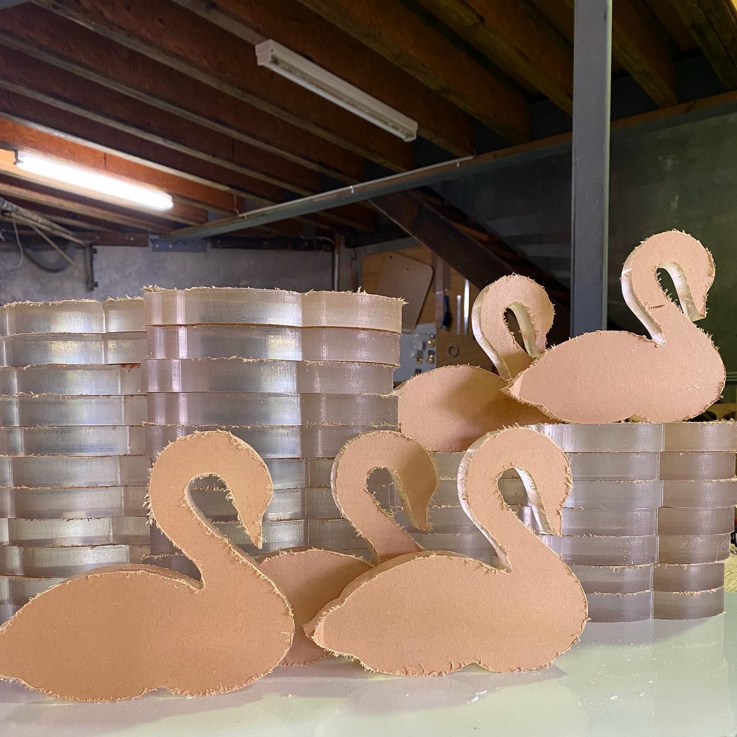 A Group of Cardboard Flamingos Are Sitting on Top of Stacks of Plastic Cups — Bent Plastics in Kunda Park, QLD