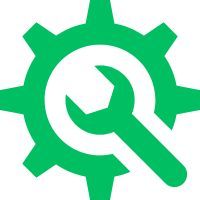 A green gear with a white wrench inside of it.