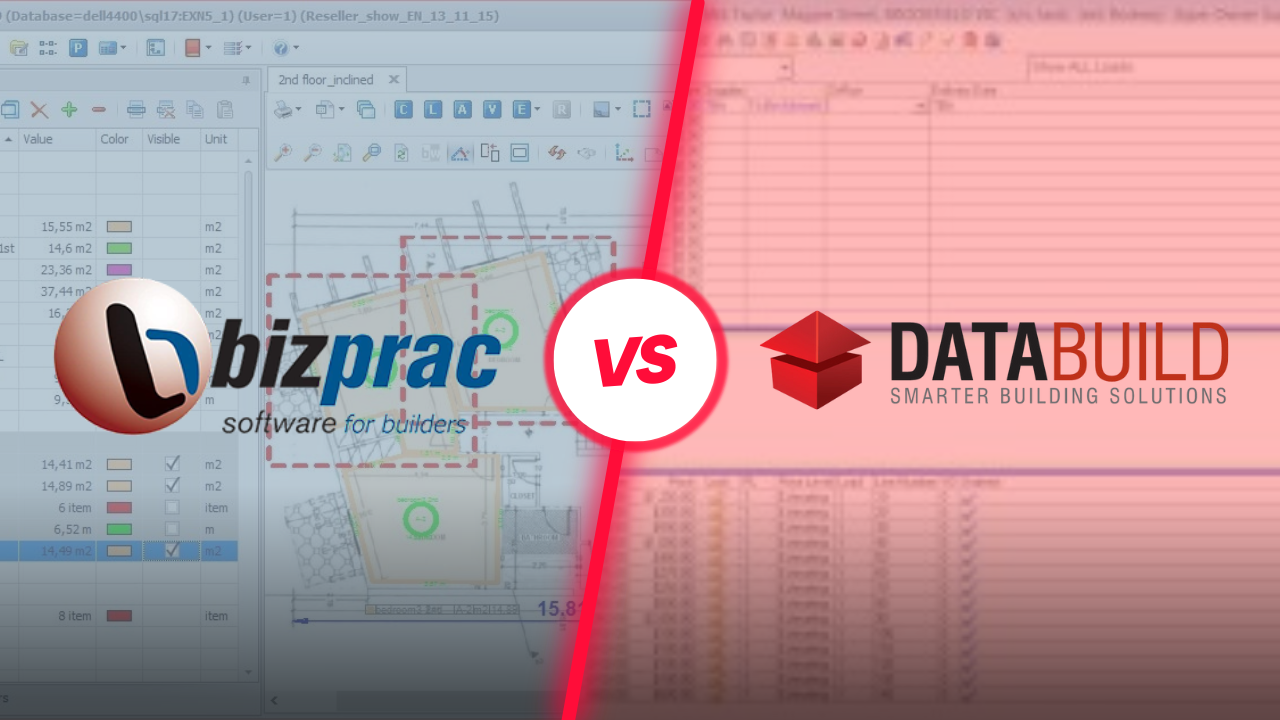Bizprac vs Databuild software comparison for builders, estimating, accounting, and support features