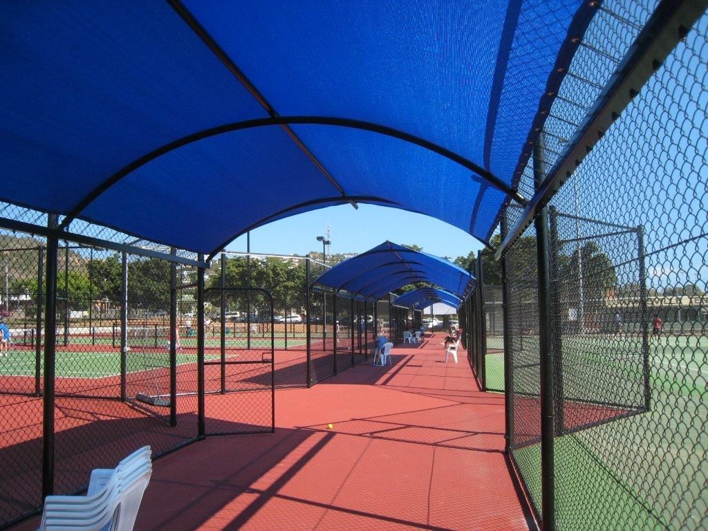 Tennis Court with a Blue Canopy Over It — Queensland, Australia — Jordin Sports Constructions