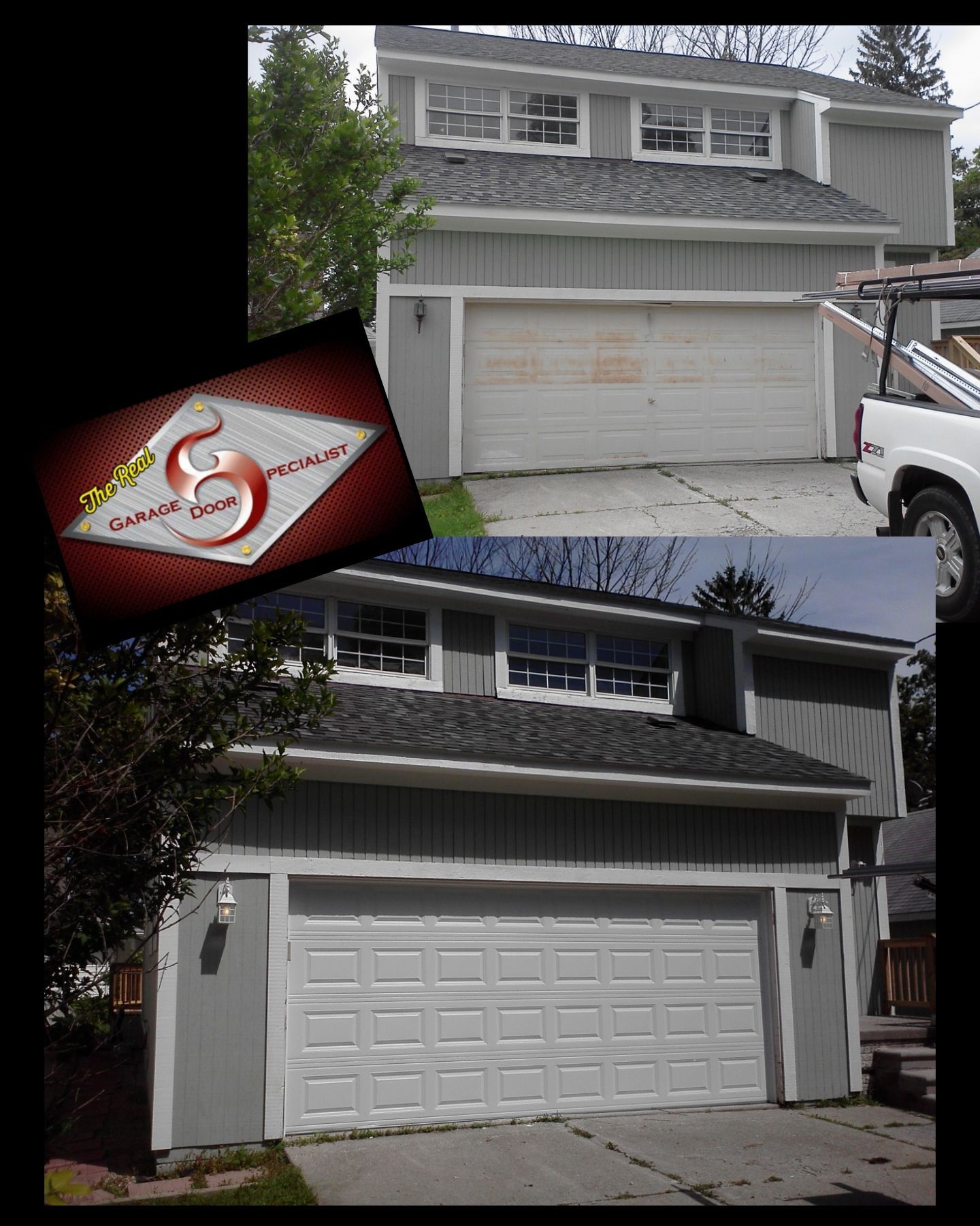 A picture of a garage door with the number 6 on it