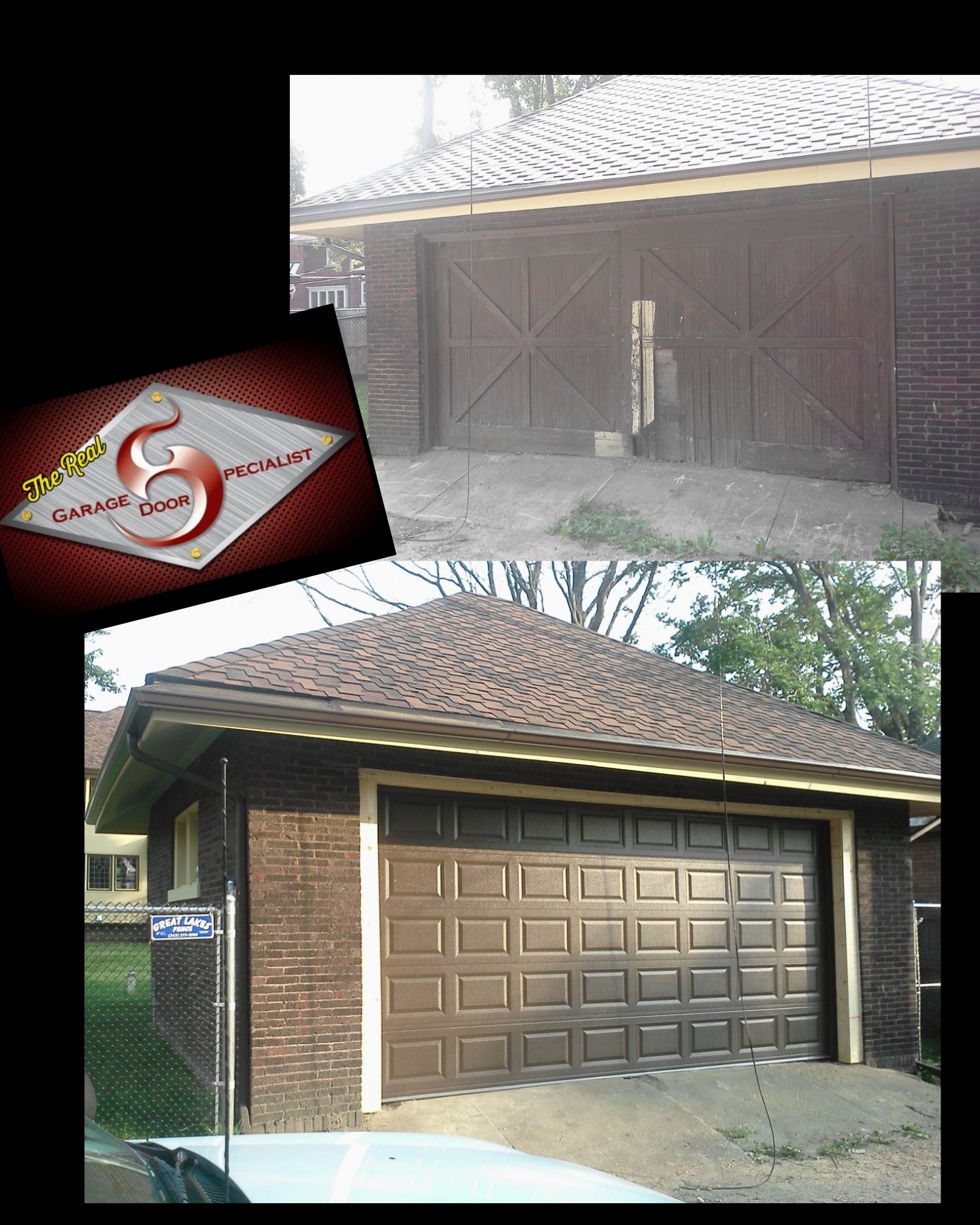 A picture of a garage with a sign that says ' s garage door ' on it