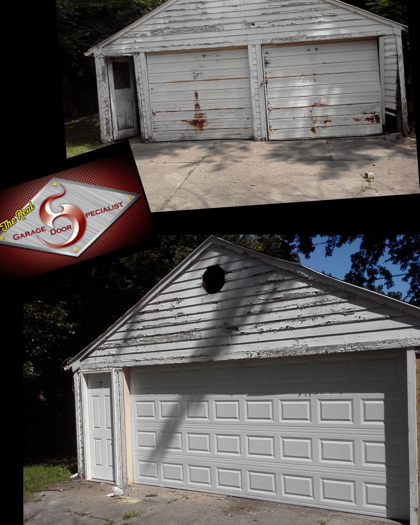A picture of a garage before and after being painted
