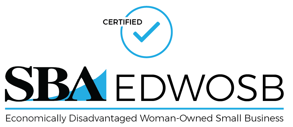 SBA EDWOSB certified logo with blue checkmark, text