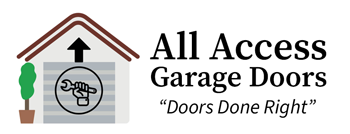 Logo for All Access Garage Doors; a house with an open garage door and a wrench icon.