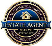 A badge that says estate agent near me recommended agent