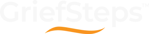 GriefSteps logo with white text and an orange swoop.