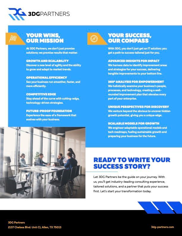 A marketing graphic for 3DG Partners. 