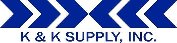 a blue and white logo for k & k supply inc.