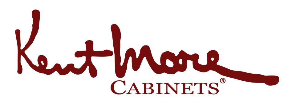 a red and white logo for kentmore cabinets