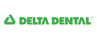 The delta dental logo is green and white on a white background.