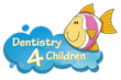 A logo for dentistry 4 children with a smiling fish
