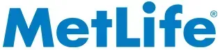 A blue metlife logo on a white background