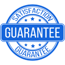 A blue satisfaction guarantee stamp on a white background.