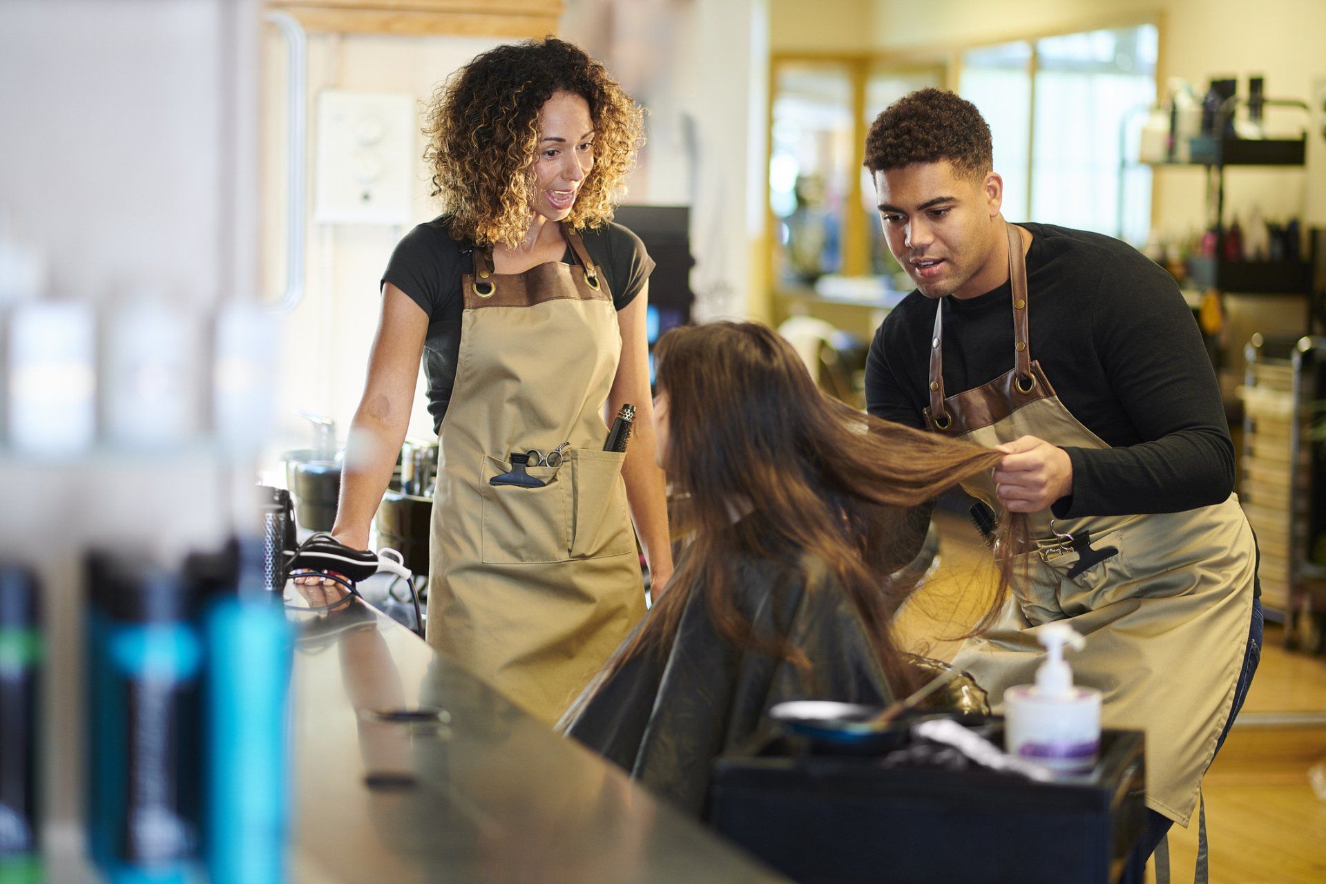 Junior Stylists With Customer And Mentor — Silver Sping, MD — Montgomery Beauty School