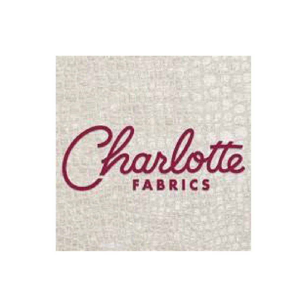 The logo for charlotte fabrics is on a white background.
