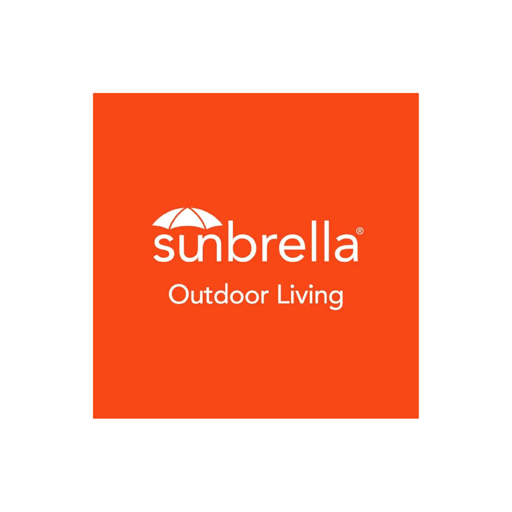 The sunbrella outdoor living logo is on a red background.