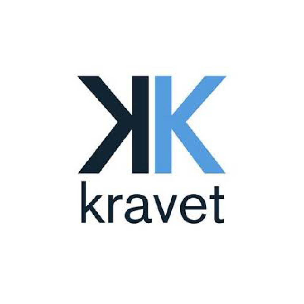 A blue and black logo for a company called kravet
