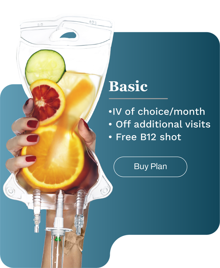 Person holding IV bag with fruit slices. 