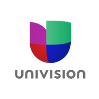 The univision logo is a shield with a red , green , and blue u on it.