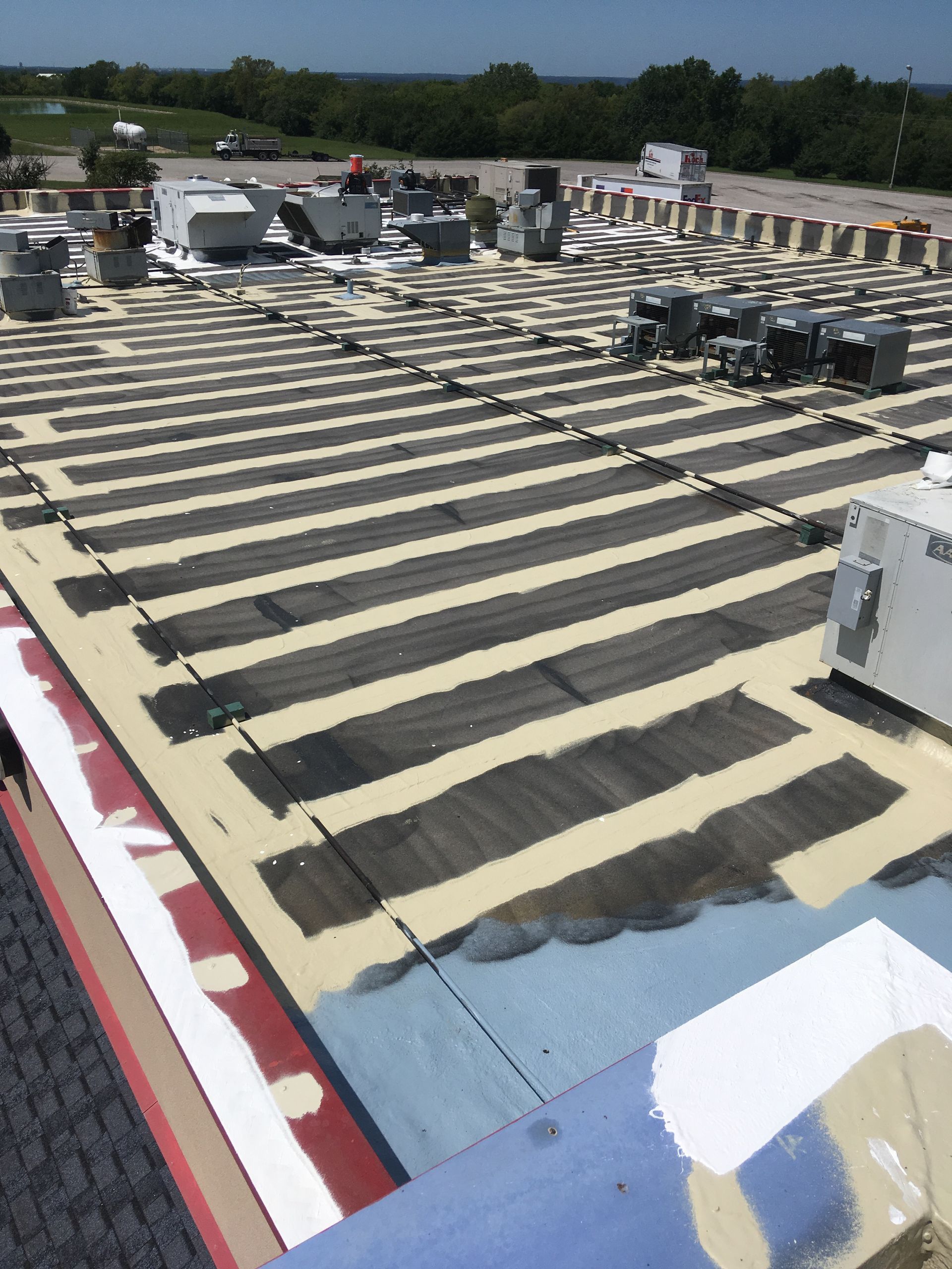 The roof of a building has a lot of lines on it