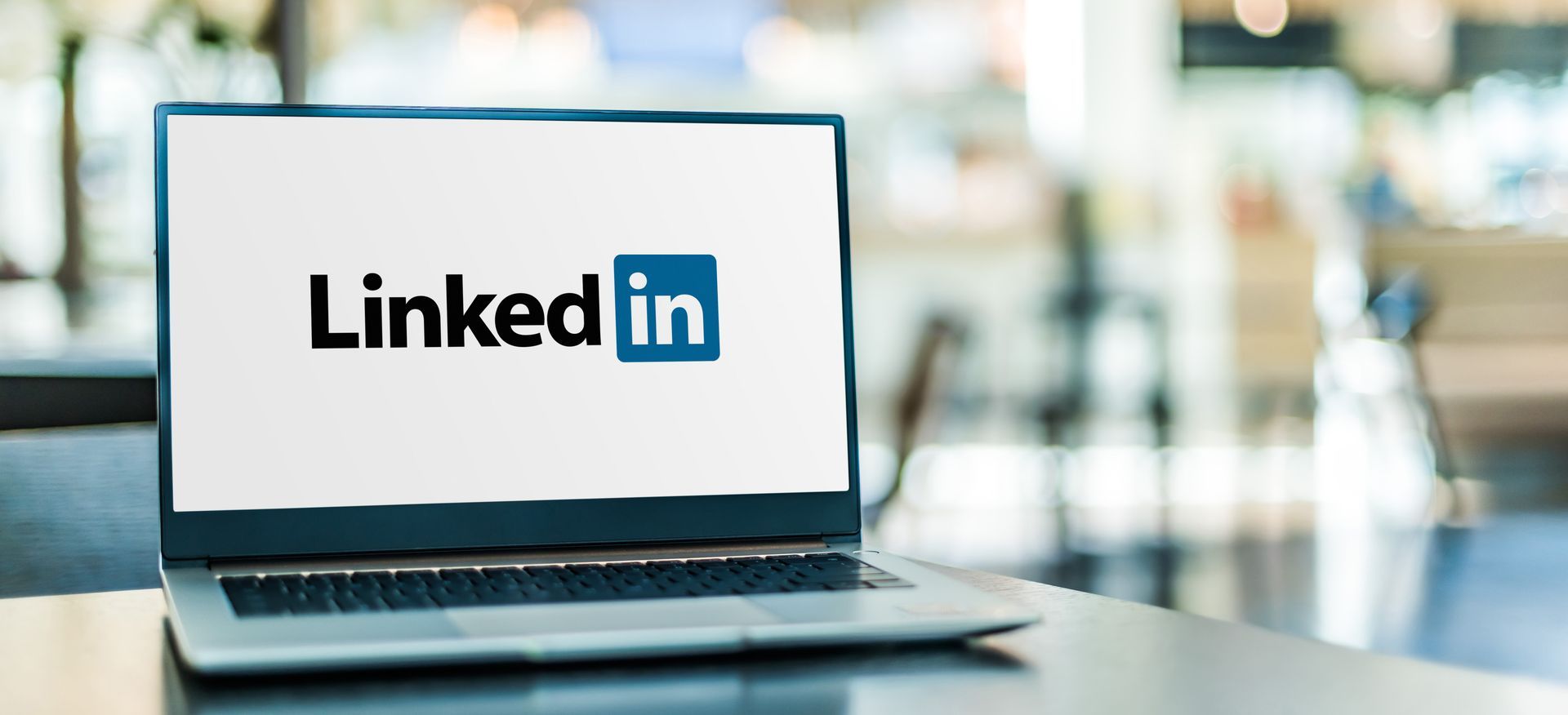 LinkedIn logo on a laptop screen.
