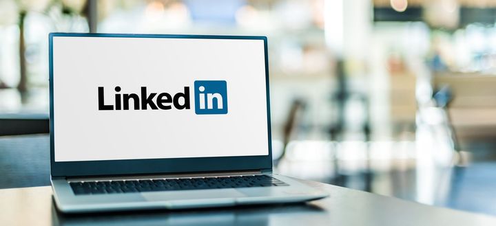LinkedIn logo on a laptop screen.