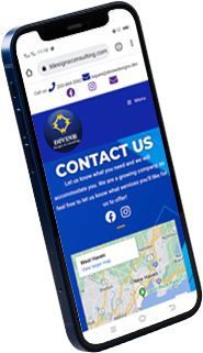 Image of a mobile displaying the Devine Design Consulting website homepage