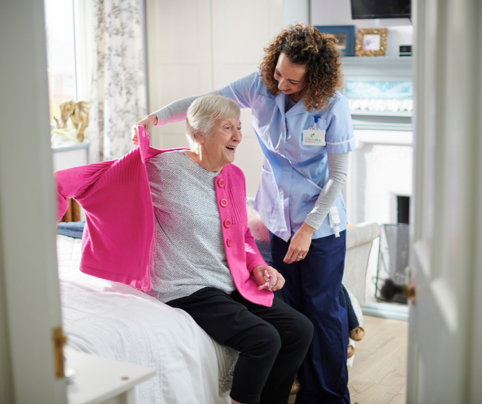 Elderly person receiving personal care assistance at home