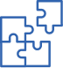 Blue outline of four puzzle pieces, with three connected and one floating separately at the top right.