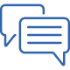 Blue icon featuring two overlapping speech bubbles, with lines in the foreground bubble to represent text.