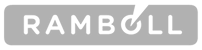 The Ramboll logo, featuring the company name in white text on a grey rounded rectangle, with an upward-pointing arrow.