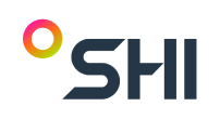 The SHI logo, featuring a colorful gradient circle to the left of the dark blue, stylized letters "SHI".