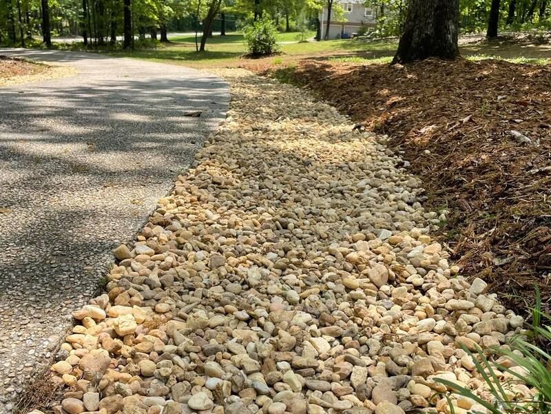 A gravel path along the side of a road.