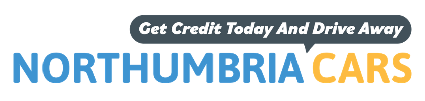 Northumbria Cars logo with “Get Credit Today And Drive Away” slogan in blue and gold