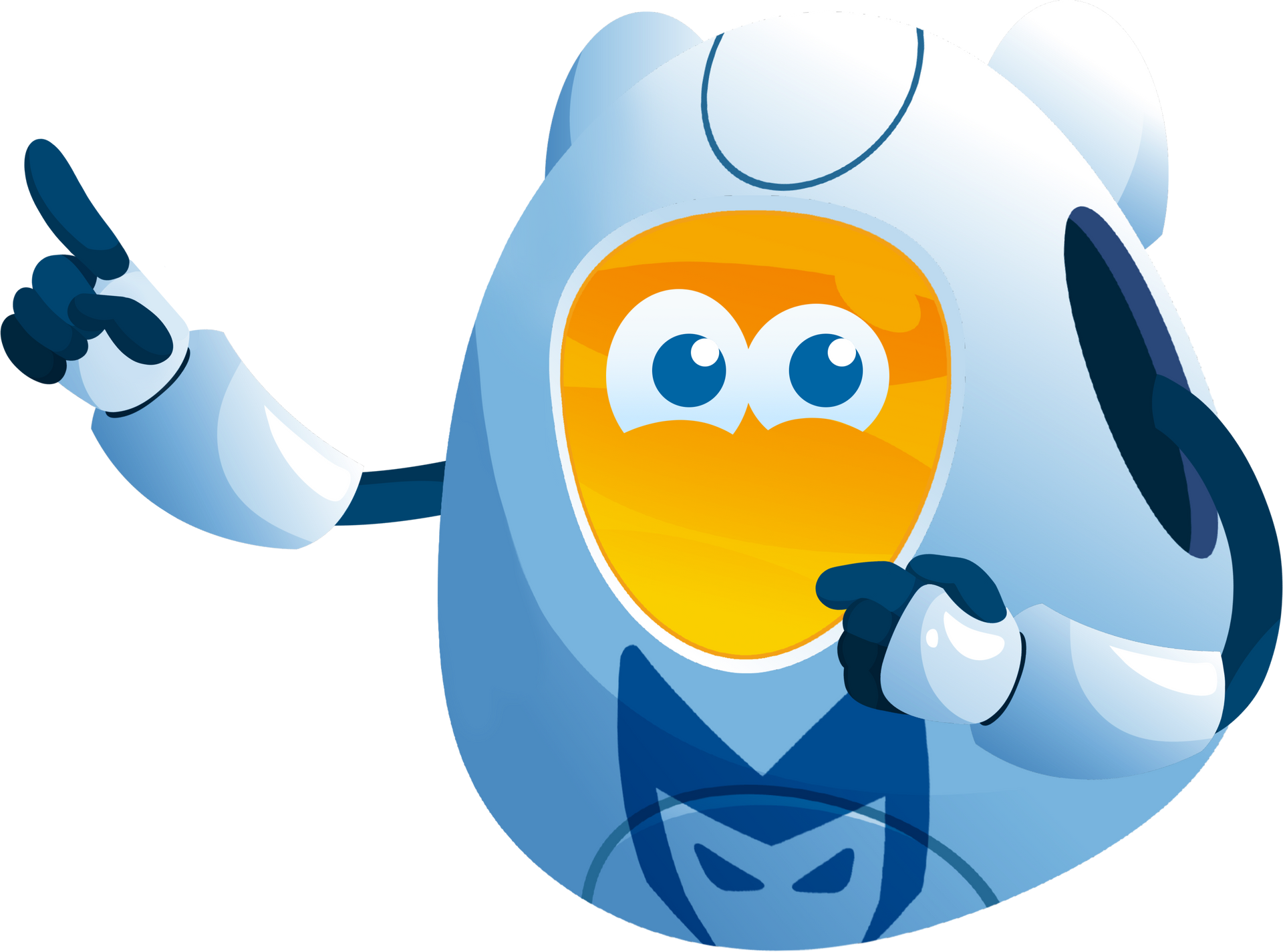 Cartoon superhero in blue and red flying forward with a determined expression