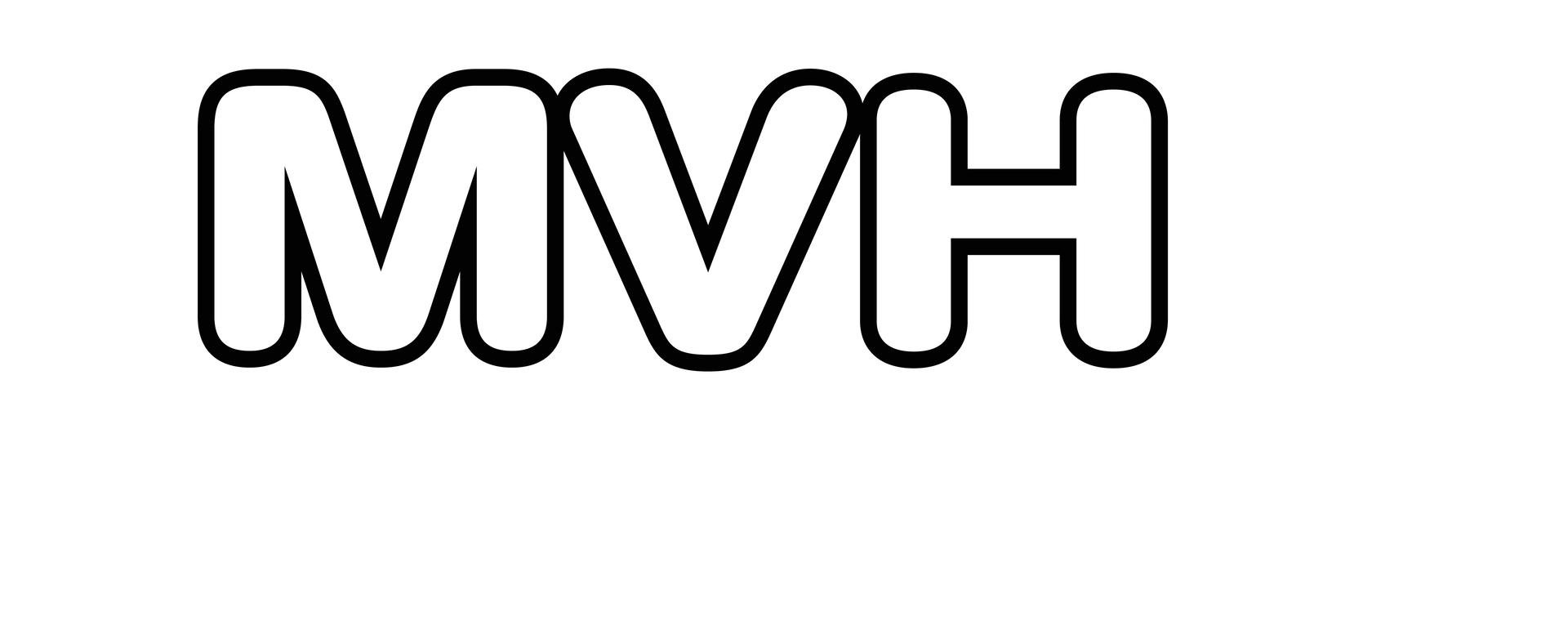 Black-outlined “MVH” letters on a white background.