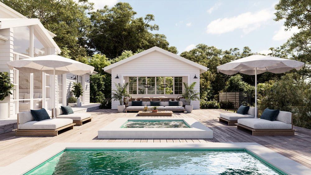 There Is A Large Swimming Pool In The Backyard Of A House — Solitary Island Pools in Coffs Harbour, NSW