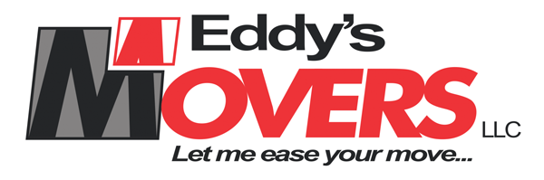 Logo for Eddy's Movers, with "MOVERS" in red, and tagline "Let me ease your move..."