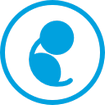 Blue icon of a person in a fetal position inside a blue circle.