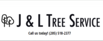 J & L Tree Service logo with a tree icon and contact phone number (205) 518-2377.