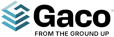 Gaco logo with a teal geometric design and the word 