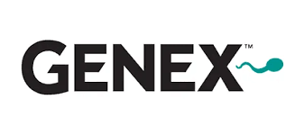 GENEX logo with black text and a teal sperm icon.