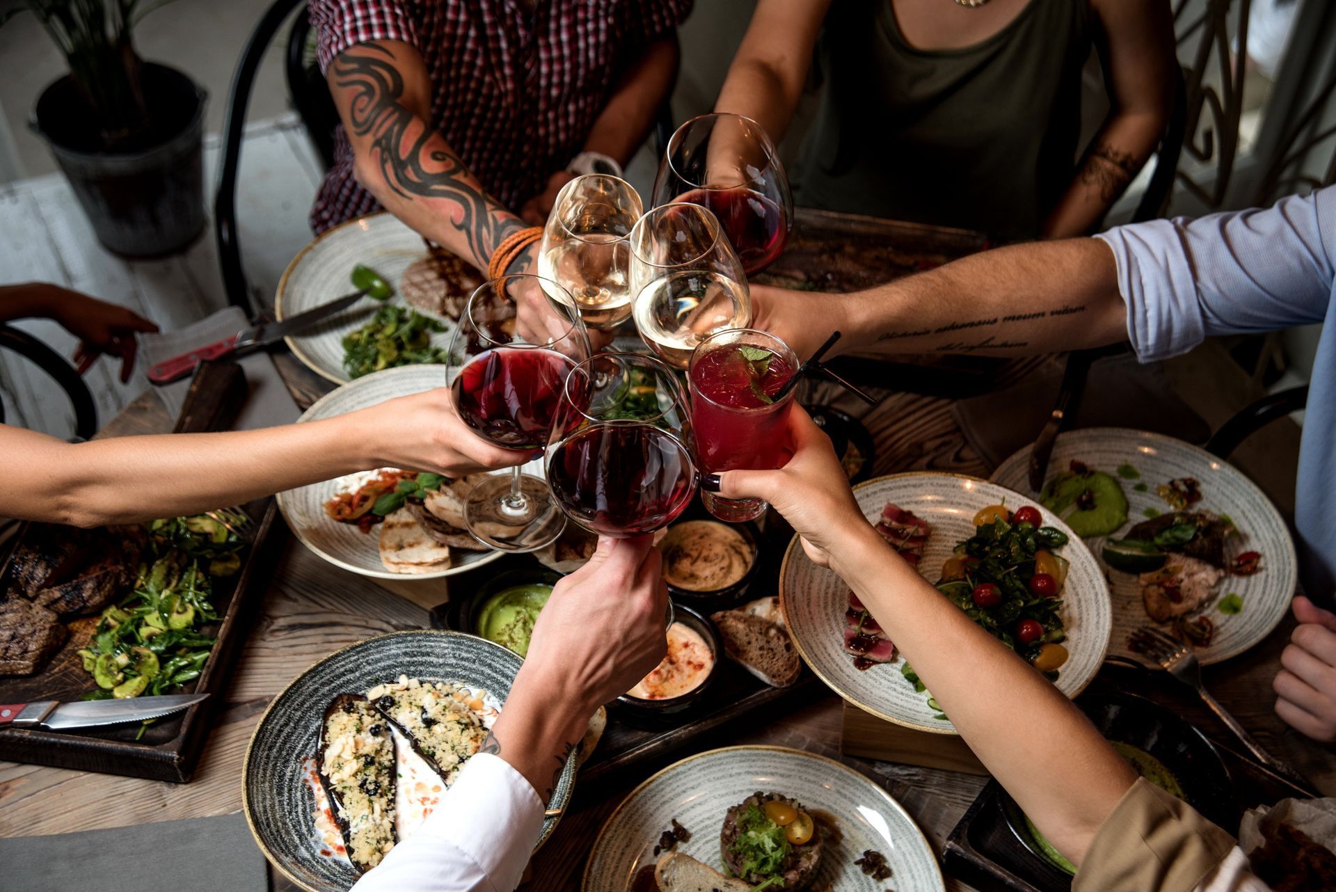 Buffet restaurant with food.
