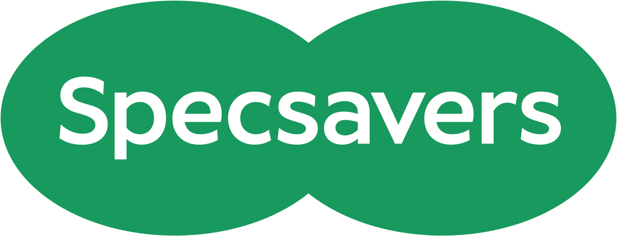 Specsavers logo: white text on connected green ovals.