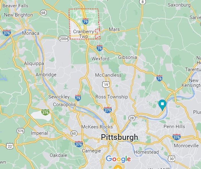 A map of pittsburgh is shown on google maps.