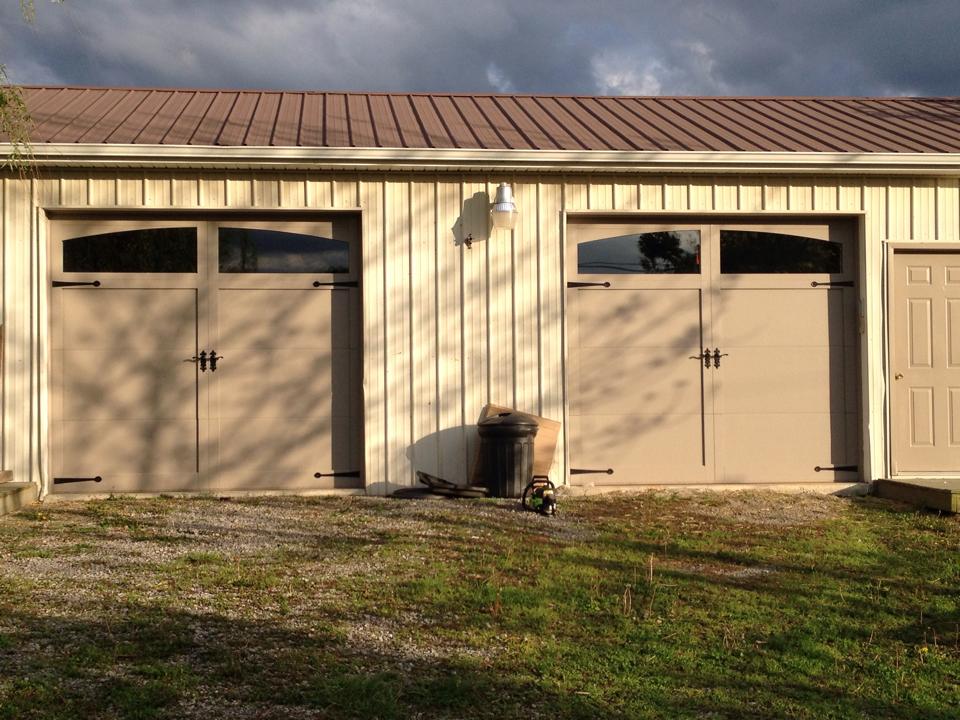 Biege Wood Double Garage Doors-Lexington, KY-Lindsey's Garage Doors