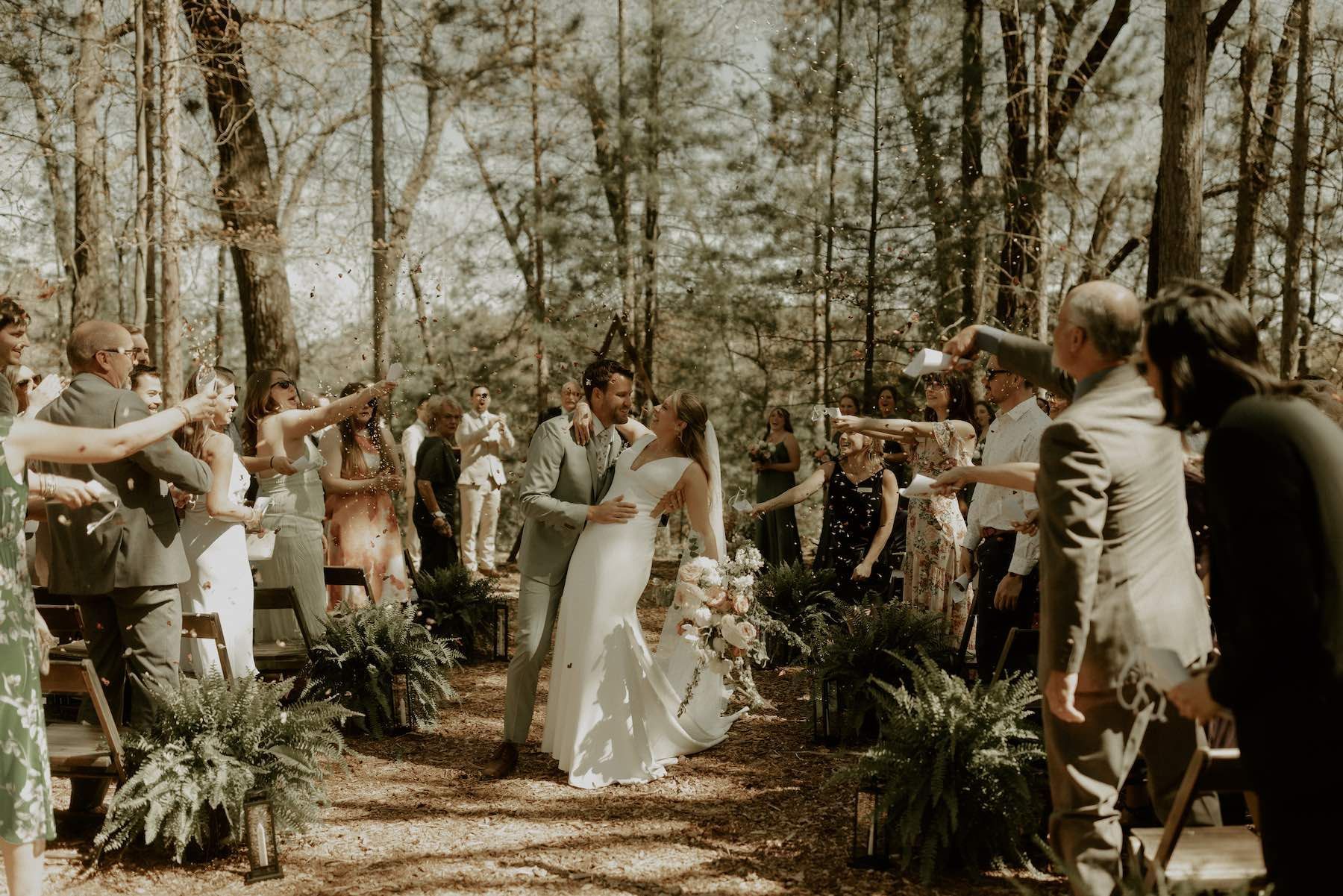 Wedding ceremony with confetti celebration at Camp Elsewhere by Sound Sensations DJ
