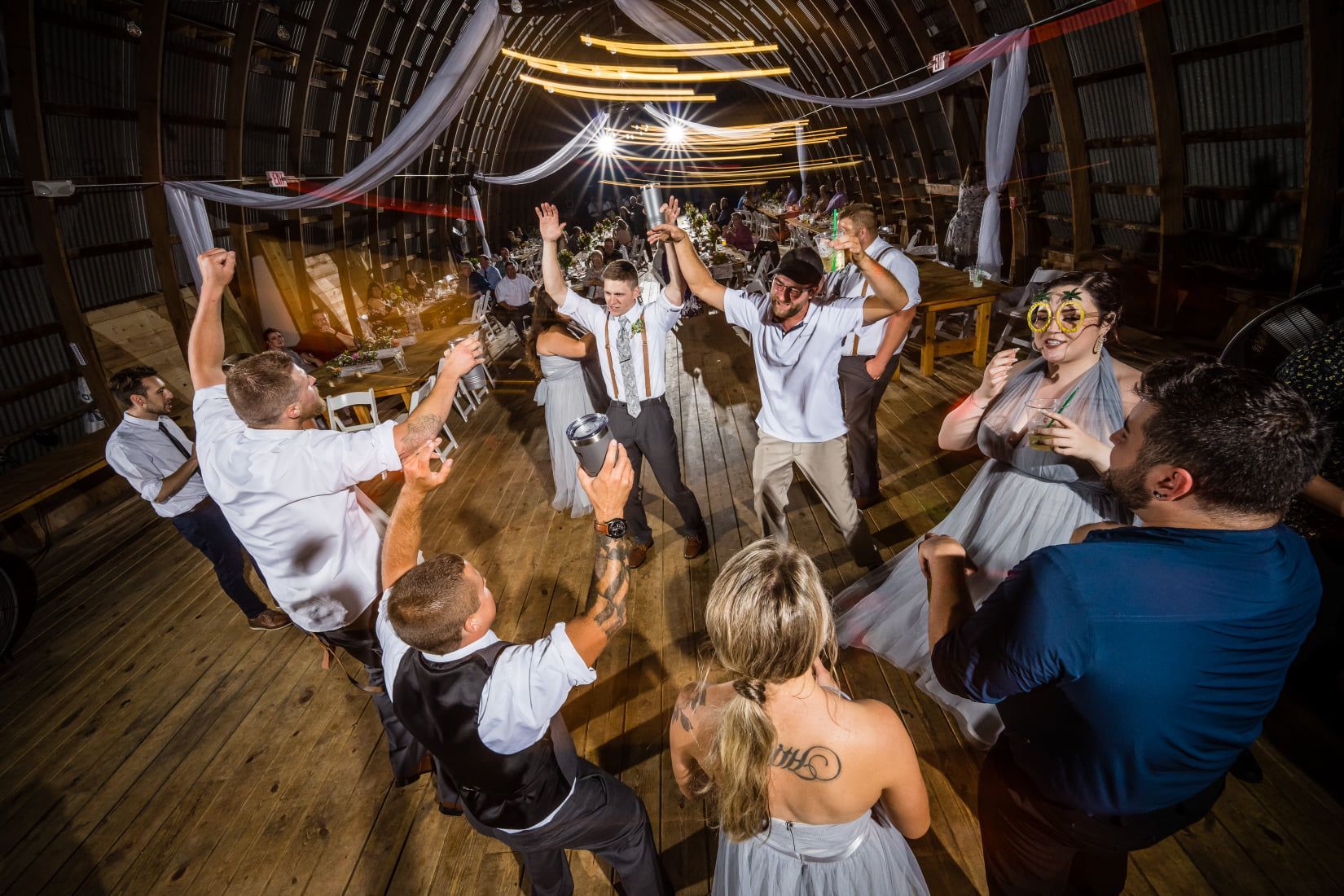 Packed dance floor at Poplar Creek Barn in Oshkosh, Sound Sensations Entertainment